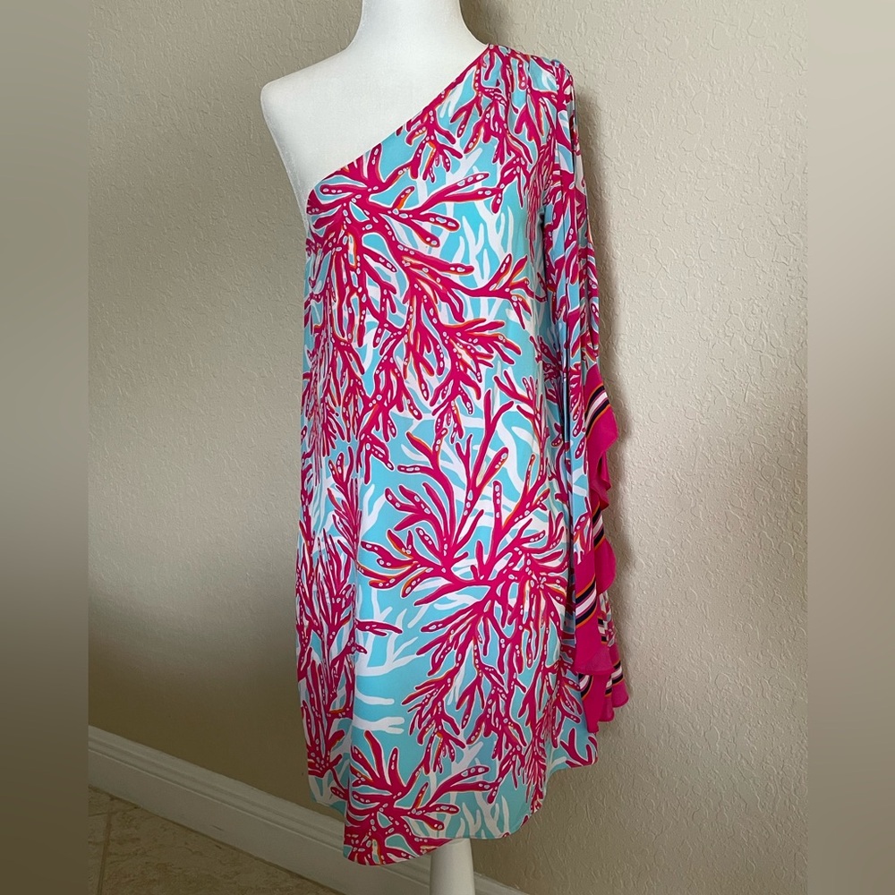 ❌SOLD❌🎉HP🎉Lilly Pulitzer Marlee One Shoulder Silk Dress 2 - Picture 5 of 12